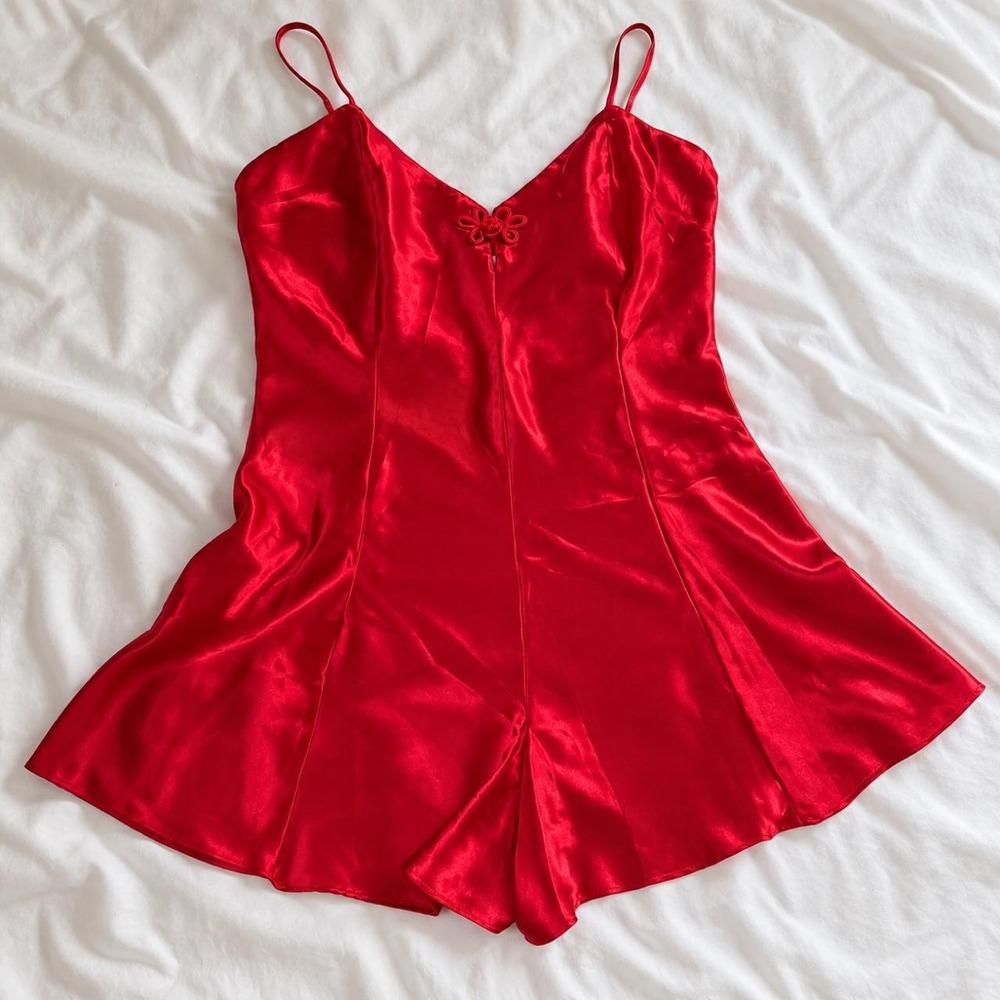 red satin romper  Y2K morgan taylor red satin romper size medium